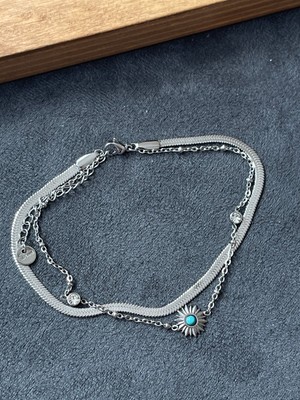 Aida Jewelss Cerrahi Çelik Paslanmaz Kararmaz Firuze Taşlı Çelik Halhal