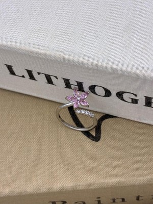 Hedef Bijuteri Gümüş Renk Pembe Çiçek Model Zirkon Taşlı Ayarlanabilir Pirinç Yüzük