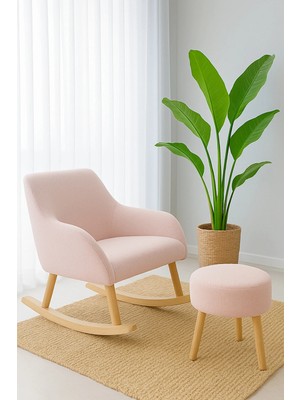 Dekor Mobilyacım Comfort Sallanan Pembe Turuncu Sandalye ve Puf Okuma Odası Bebek Odası