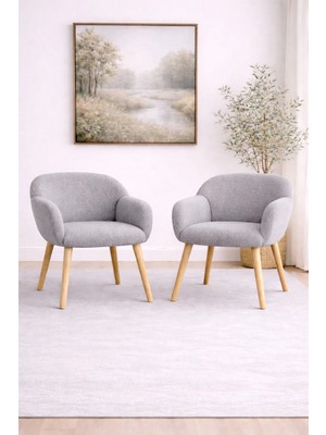 Dekor Mobilyacım Jasmine 2 Berjer Set Ahşap Ayaklı Retro Minimal Berjer Makyaj Masası Sandalyesi Çok Amaçlı Berjer