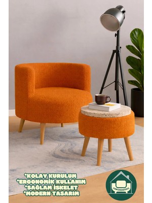 Dekor Mobilyacım Gabrielles Çay Seti Berjer ve Üstü Tablalı Puf Takımı (Salon, Ofis, Balkon) - 2'li Takım