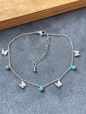 Aida Jewelss Cerrahi Çelik Paslanmaz Kararmaz Turkuaz Taşlı Çelik Halhal