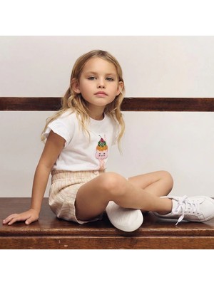 Blumi Kids Dondurma Nakışlı Tişört ve Dokuma Şort Takım