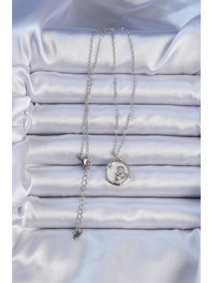 Youday Accessories 316L Çelik Zincir Gümüş Renk Zirkon Taşlı Mineli Melek Kolye