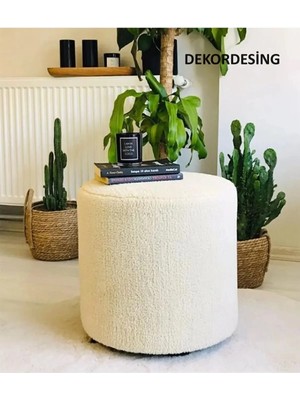 Dekor Mobilyacım Handmade Krem Tedy Kumaş Silindir Dekoratif Pufidik Puf Bench