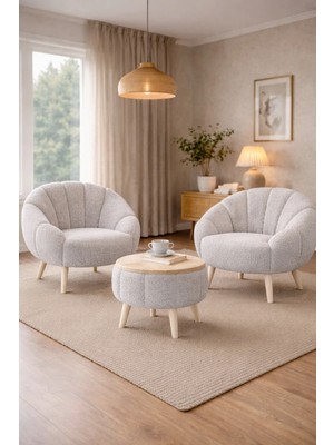 Dekor Mobilyacım World 2 Koltuk Çay Seti & Tablalı Puf Hediyeli 3'lü Berjer Takımı Koltuk Seti Yaprak Model Set