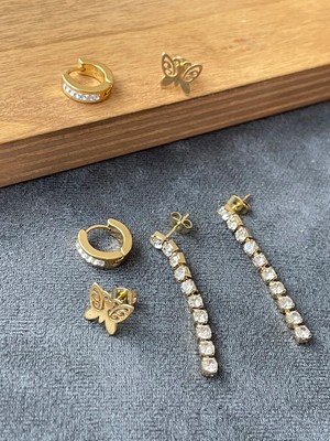 Aida Jewelss Paslanmaz Kararmaz Çelik Küpe Seti 3 Çift Çelik Küpe