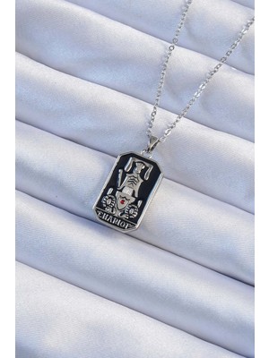Youday Accessories 316L Çelik Zincir Gümüş Renk Siyah Mineli Tarot Kolye