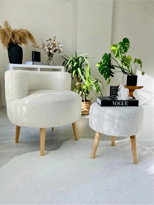 Dekor Mobilyacım Çay Seti Tekli Koltuk Berjer ve Puf Takımı (Salon, Balkon, Ofis) 2 Li Takım