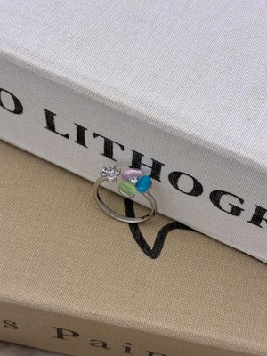 Hedef Bijuteri Gümüş Renk Üç Yapraklı Karışık Renkli Zirkon Taşlı Ayarlanabilir Minimal Pirinç Yüzük