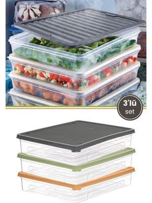 Flora 3’lü Geniş Buzdolabı Düzenleyici Set, Buzluk Derin Dondurucu Buzdolabı Ince Saklama Kabı 3X3100ML