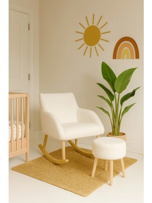 Dekor Mobilyacım Nordikaniva Sallanan Sandalye ve Açık Krem Puf Tv Koltuğu Emzirme Koltuğu Okuma Koltuğu