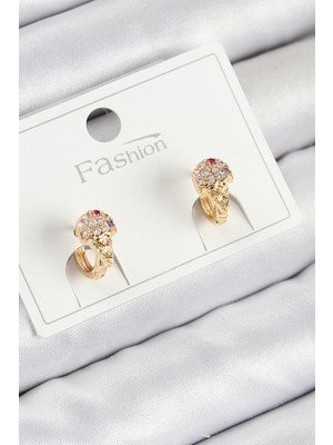 PremiumPort Altın Renk Pirinç Zirkon Taşlı Çocuk Küpe, Şık ve Parlak Tasarım