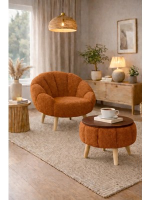 Dekor Mobilyacım World Çay Seti Berjer Tablalı Puf Hediyeli 2li Berjer Takımı Koltuk Seti Yaprak Model Döşeme Koltuk