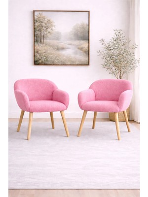 Dekor Mobilyacım Jasmine 2 Berjer Set Ahşap Ayaklı Retro Minimal Berjer Makyaj Masası Sandalyesi Çok Amaçlı Berjer