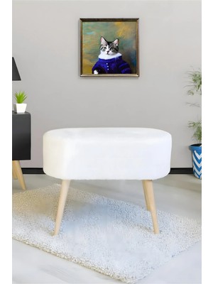 Dekor Mobilyacım Gürgen Ahşap Ayak Kırık Beyaz Pofidik Teddy Lüx Handmade Oval Puf Bench Sandalye