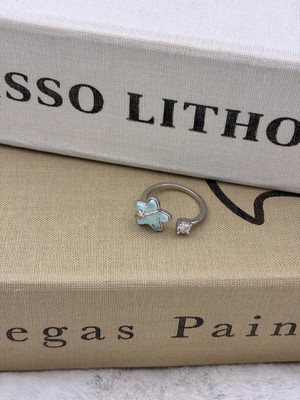 Hedef Bijuteri Gümüş Renk Mavi Yıldız Model ve Tek Taş Detaylı Ayarlanabilir Minimal Pirinç Yüzük