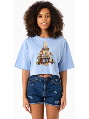 Book Lovers Christmas Bebe Mavi Kadın Crop Tshirt