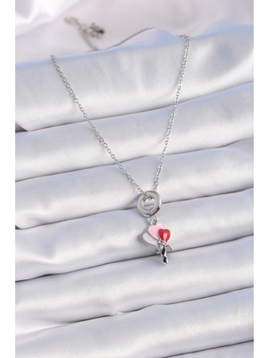 Youday Accessories 316L Çelik Gümüş Renk Renkli Kalp Figür Charm Model Kadın Kolye