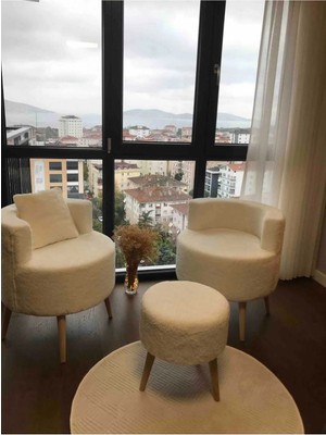Dekor Mobilyacım Çay Seti  Ikili Koltuk Berjer ve Puf Takımı 3'lü Takım Berjer Puf Peluş