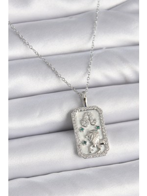 Youday Accessories 316L Çelik Gümüş Renk Zincir Aslan Burcu Zirkon Taşlı Kadın Kolye