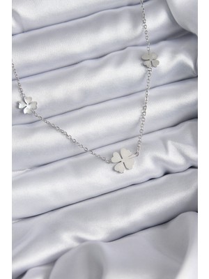 Youday Accessories 316L Çelik Zincir Gümüş Renk Yonca Model Kadın Kolye