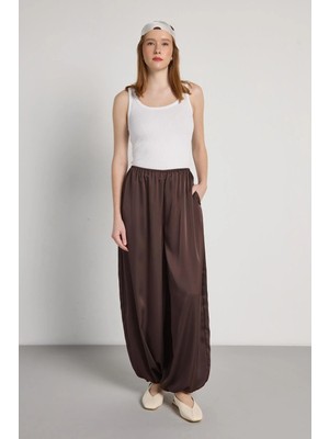 Minaaise Saten Şalvar Pantolon Kahverengi