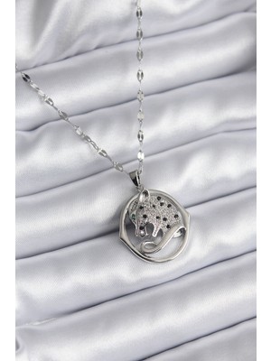 Youday Accessories 316L Çelik Gümüş Renk Zirkon Taşlı Jaguar Model Kadın Kolye