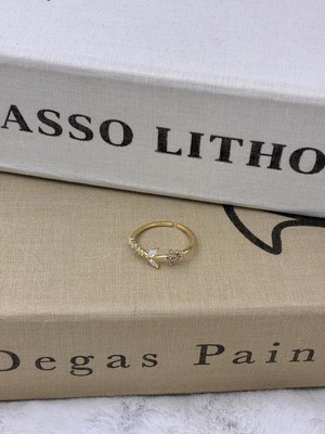 Hedef Bijuteri Gold Renk Lila Zirkon Taşlı Yaprak Detaylı Ayarlanabilir Minimal Pirinç Yüzük