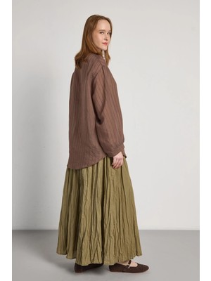 Minaaise Minaaise Oversize Yakasız Gömlek Kahverengi