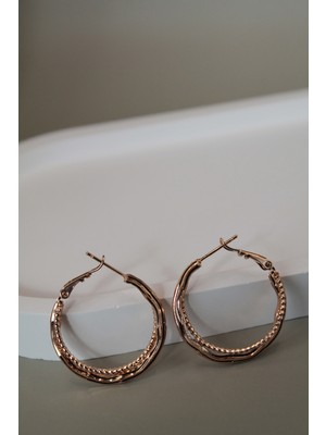 PremiumPort Çift Dokulu Rose Gold Halka Küpe, Şık ve Zarif Takı Seçeneği