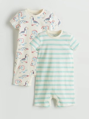 LC Waikiki Lcw Baby Bej Bisiklet Yaka Erkek Bebek Tulum 2'li