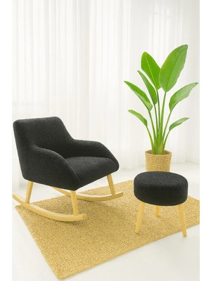 Dekor Mobilyacım Comfort Sallanan Siyah Turuncu Sandalye ve Puf Okuma Odası Bebek Odası