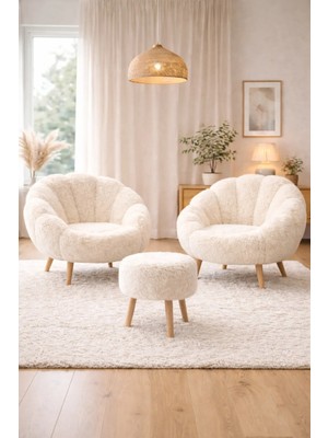 Dekor Mobilyacım Monaco 2 Koltuk Çay Seti & Puf Hediyeli 3'lü Berjer Takımı Koltuk Seti Yaprak Model Döşeme Koltuk