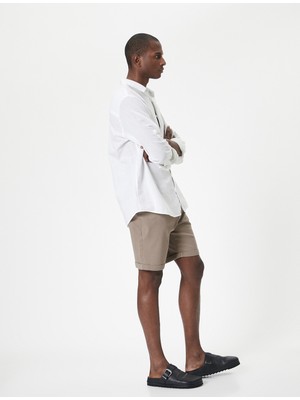 Koton Kumaş Şort Slim Fit Chino Düğmeli Katlı Paça Cep Detaylı
