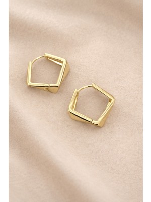 PremiumPort Şık Köşeli Halka Küpe, 14K Altın Renk, Hipoalerjenik, Kararmaz Tasarım