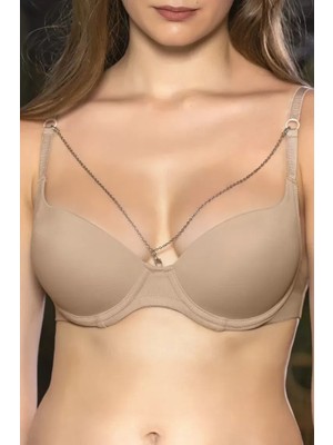 Ulugo Günlük Kullanıma Uygun Ten Zincir Aksesuarlı Yarım Push-Up Sütyen,destekli, Düşük Dekolte Uyumlu