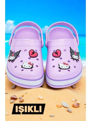 Ellaboni Kız Çocuk Lila Kuromi Baskılı Tabanı Işıklı Plaj Havuz Terliği & Sandaleti