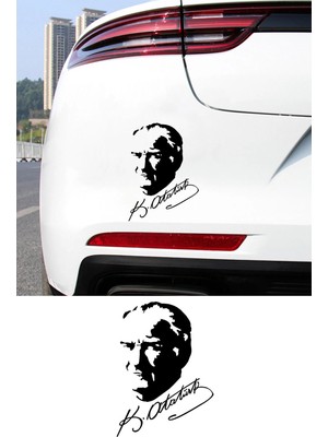 New Jargon Atatürk Imza ve Silüet Araba Sticker - Mustafa Kemal Atatürk Oto Sticker 11X15CM
