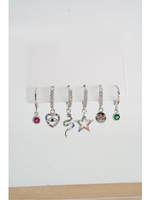 PremiumPort Renkli Zirkon Işlemeli Kadın 6'lı Yılanlı Altın Kaplama Küpe Seti