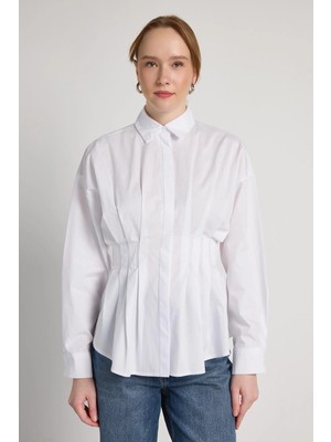 Minaaise Pileli Poplin Gömlek Beyaz