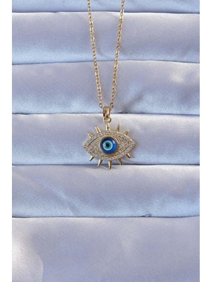Youday Accessories 316L Altın Renk Zirkon Taşlı Nazarlı Göz Kolye