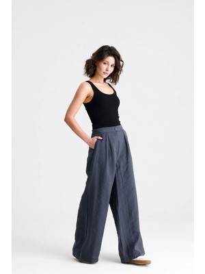 Minaaise Tencel Palazzo Pantolon Antrasit