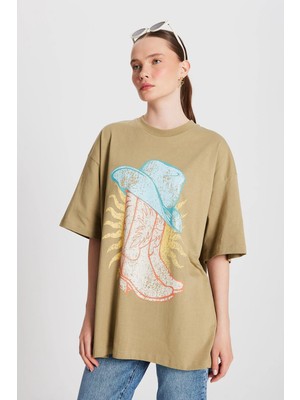 Minaaise Jessia Oversize Baskılı T-Shirt Küf Yeşili