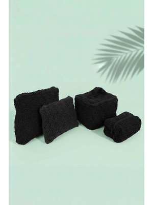 Siyah Teddy 4’lü Makyaj & Aksesuar Çanta Seti