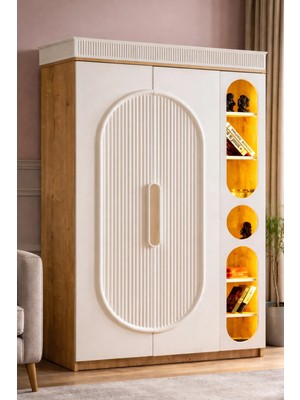 Setay Dolap, Athena 2 Kapaklı Ledli Kitaplıklı Gardırop