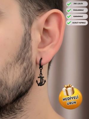 PremiumPort Şık Unisex Çelik Sallantılı Çapa Model Küpe, Paslanmaz ve Kararma Yapmaz