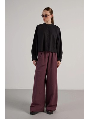 Minaaise Kısa Oversize Poplin Bluz Siyah