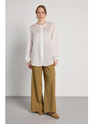 Minaaise Minaaise Oversize Yakasız Gömlek Beyaz
