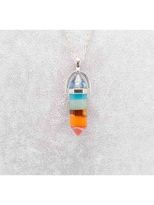 Als Çakra Doğal Taş Kolye Ucu (Zincirli) – Akik, Jasper, Ametist, Kaplangözü, Aventurin, Akuamarin, Lapis | Renkli Şifa Enerjisi